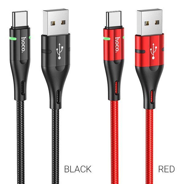 Кабель HOCO U93 USB to Type-C 3A, 1.2m, nylon, aluminum connectors, light indicator, Black