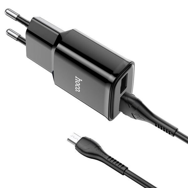Сетевое зарядное устройство с кабелем HOCO C88A Star round dual port charger set(Micro) 12W Black