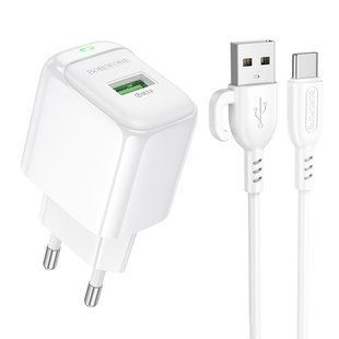 Мережевий зарядний пристрій BOROFONE BAS42A Potential single-port QC3.0 charger set(Type-C) 18W White