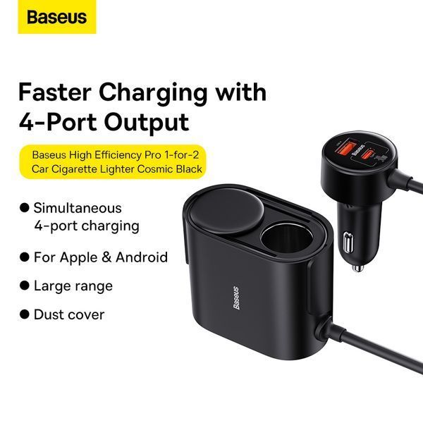 Автомобільний зарядний пристрій Baseus High Efficiency Pro 1-for-2 Car Cigarette Lighter 30W Cosmic Black