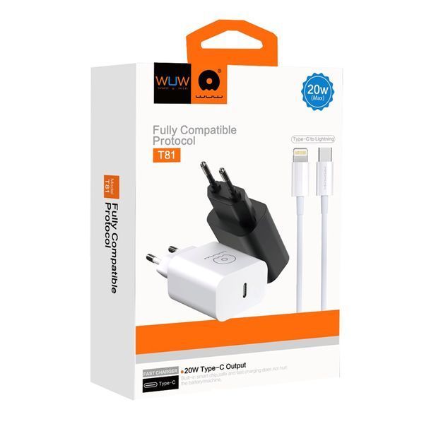 Сетевое зарядное устройство с кабелем WUW-T81L PD 20W USB C Fast Charger +USB C