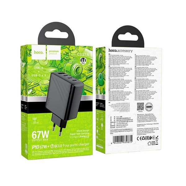 Мережевий зарядний пристрій HOCO CS27A Supply PD67W (3C1A) charger (EU) Black