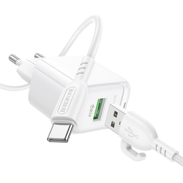 Сетевое зарядное устройство с кабелем BOROFONE BAS42A Potential single-port QC3.0 charger set(Type-C) 18W White