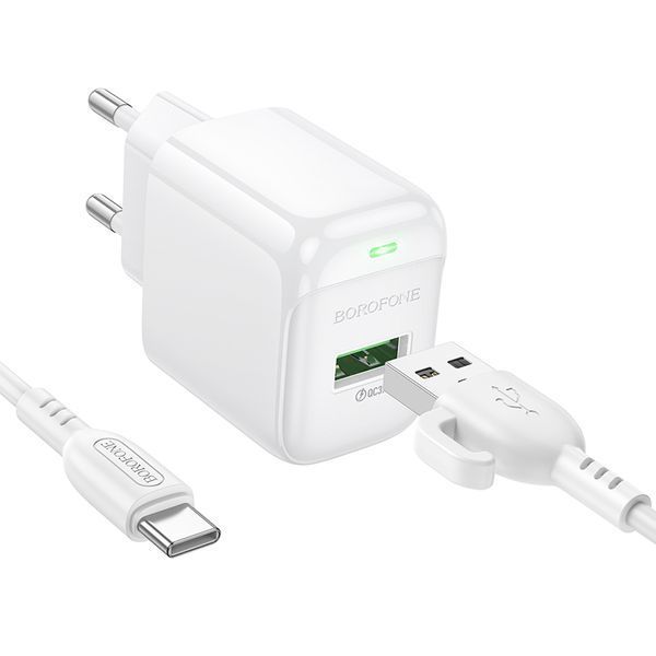 Сетевое зарядное устройство с кабелем BOROFONE BAS42A Potential single-port QC3.0 charger set(Type-C) 18W White
