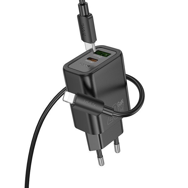Мережевий зарядний пристрій з кабелем HOCO N61 Gentle PD20W+QC3.0 charger set(C to iP) Black