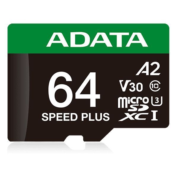 Карта памяти microSDXC (UHS-1 U3) A-DATA SPEED PLUS 64Gb Class 10 V30 A2 (R-160Mb/s W140Mb/s) (adapter SD)