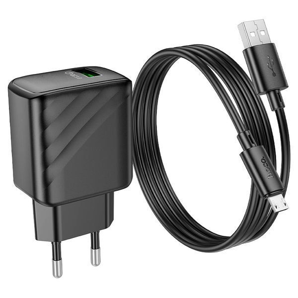 Мережевий зарядний пристрій з кабелем HOCO CS21A Rich single port QC3.0 charger set(Micro)(EU) Black