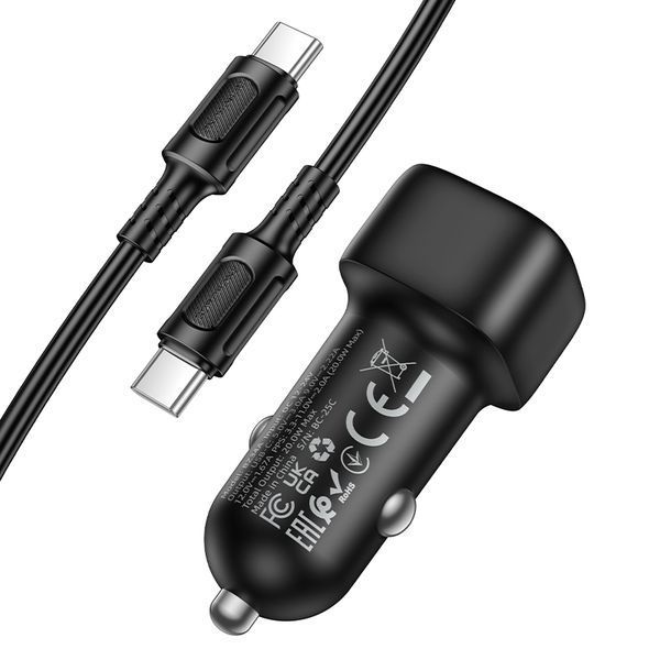 Автомобильное зарядное устройство BOROFONE BZ34A Cloud single port PD20W car charger set (C to C) Black