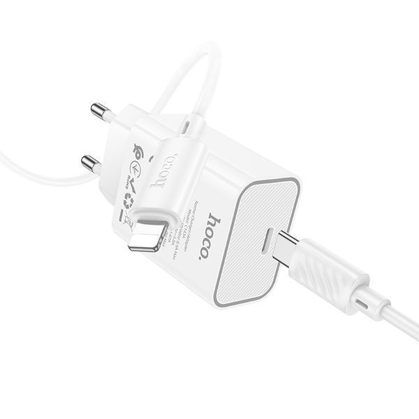 Сетевое зарядное устройство с кабелем HOCO C143A Benefit single port PD20W charger set(C to iP) White