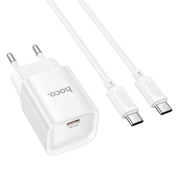 Сетевое зарядное устройство с кабелем HOCO C146A Charm single port PD20W Charger Set (C to C) (EU) White