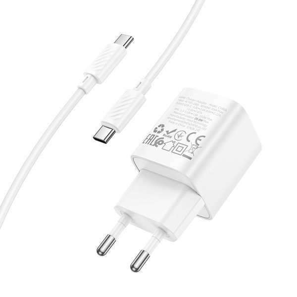 Сетевое зарядное устройство с кабелем HOCO C146A Charm single port PD20W Charger Set (C to C) (EU) White