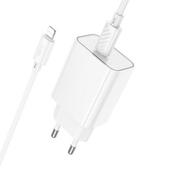 Сетевое зарядное устройство с кабелем HOCO C143A Benefit single port PD20W charger set(C to iP) White