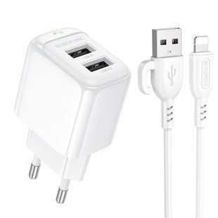 Мережевий зарядний пристрій з кабелем BOROFONE BAS41A Potential dual-port charger set(iP) White