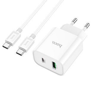 Мережевий зарядний пристрій з кабелем HOCO C80A Plus Rapido PD20W+QC3.0 charger set (Type-C to Type-C) White
