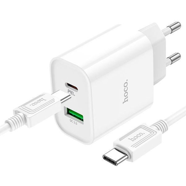 Сетевое зарядное устройство с кабелем HOCO C80A Plus Rapido PD20W+QC3.0 charger set(Type-C to Type-C) White