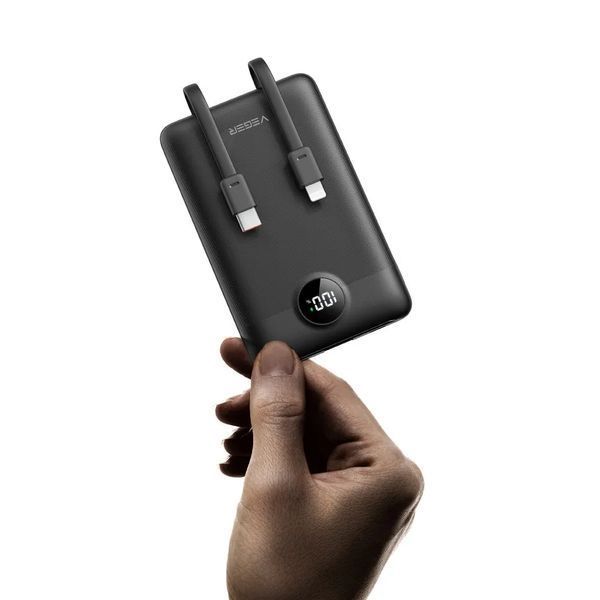 Внешний аккумулятор VEGER 10000 mAh с помещенными cables Тип C / Lightning PD QC3.0 2A 22,5W C11 (W1170) black