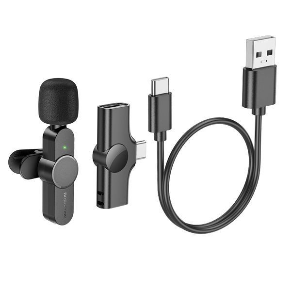 Беспроводная микрофонная система BOROFONE BFK12 Trophy lavalier (Type-C) Black