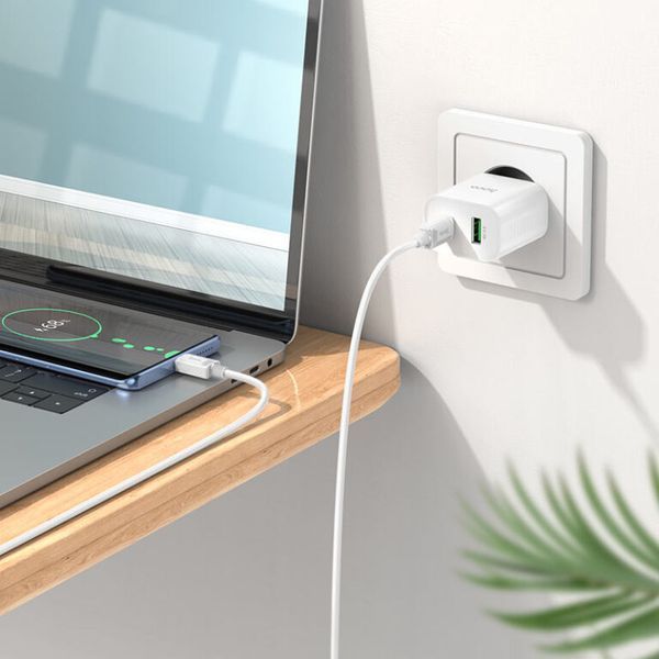 Сетевое зарядное устройство с кабелем HOCO C80A Plus Rapido PD20W+QC3.0 charger set(Type-C to Type-C) White