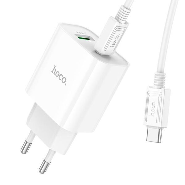 Сетевое зарядное устройство с кабелем HOCO C80A Plus Rapido PD20W+QC3.0 charger set(Type-C to Type-C) White