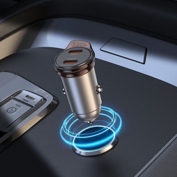 Автомобільний зарядний пристрій HOCO NZ16B Rigorous PD45W(2C) car charger Metal Grey