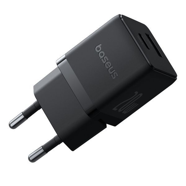 Мережевий зарядний пристрій Baseus Palm Fast Charger C+U 20W EU Cluster Black (with Baseus Mini White Cable USB-C to USB-C 60W (20V/3A) 1m Cluster Bla
