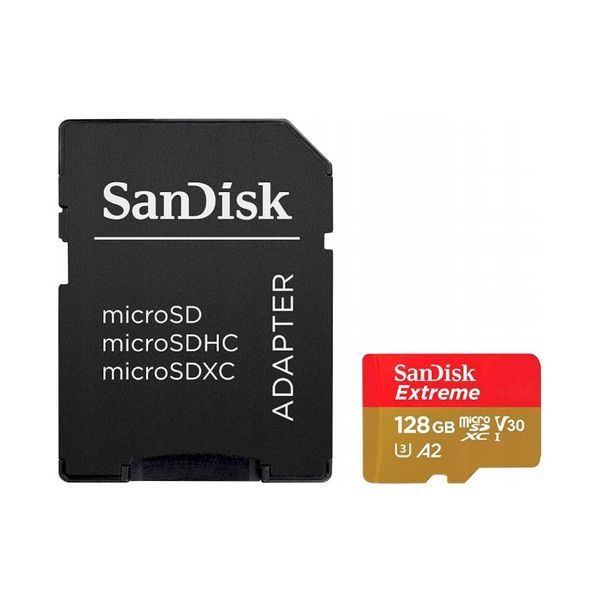 Карта памяти microSDXC (UHS-1 U3) SanDisk Extreme For Action Cams and Drones A2 128Gb class 10 V30 (R190MB/s, W90MB/s) (adapter)
