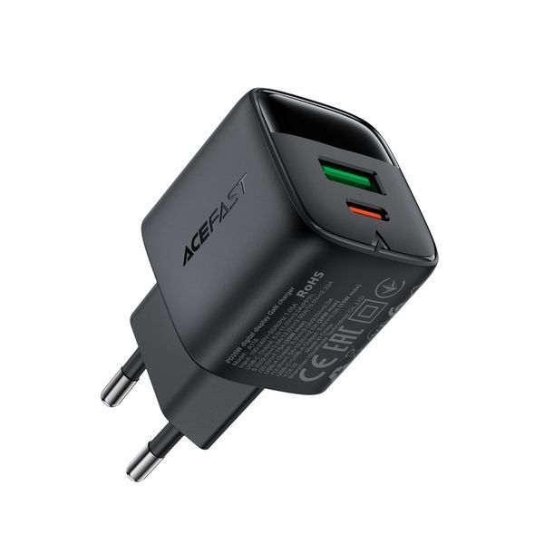 Мережевий зарядний пристрій ACEFAST A116 PD35W GaN charger (USB-A+USB-C) with digital display Black