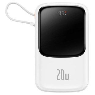 Зовнішній акумулятор Baseus Qpow Pro Digital Display Fast Charge Power Bank 10000mAh 20W iP Edition White（With: Simple charging cable Type-C 3A 0.3m W