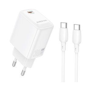Сетевое зарядное устройство с кабелем BOROFONE BN28 Fuente single port PD30W Charger Set (C to C) (EU) White