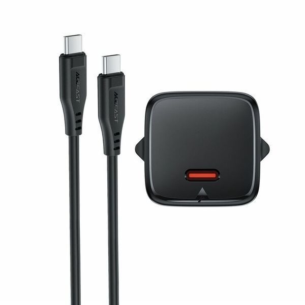 Мережевий зарядний пристрій з кабелем ACEFAST A117 PD20W mini GaN fast charger set(P16),black Black