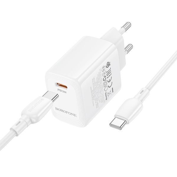 Сетевое зарядное устройство с кабелем BOROFONE BN28 Fuente single port PD30W Charger Set (C to C) (EU) White