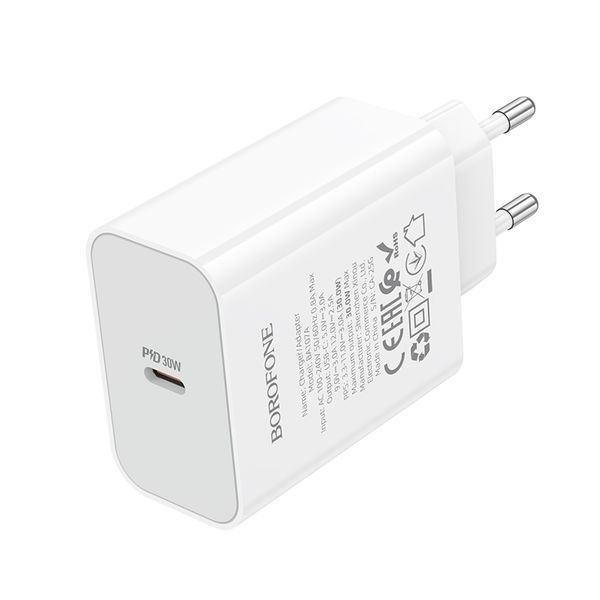 Мережевий зарядний пристрій BOROFONE BA107A Stellar single port PD30W charger (EU) White