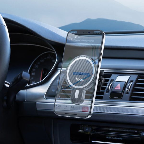 Автодержатель для телефона с БЗП HOCO CA85 Ultra-fast magnetic wireless charging car holder Black