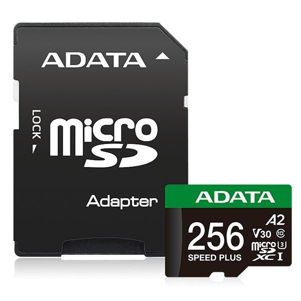 Карта памяти microSDXC (UHS-1 U3) A-DATA SPEED PLUS 256Gb Class 10 V30 A2 (R-180Mb/s W160Mb/s) (adapter SD)
