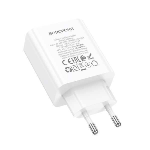 Мережевий зарядний пристрій BOROFONE BA107A Stellar single port PD30W charger (EU) White