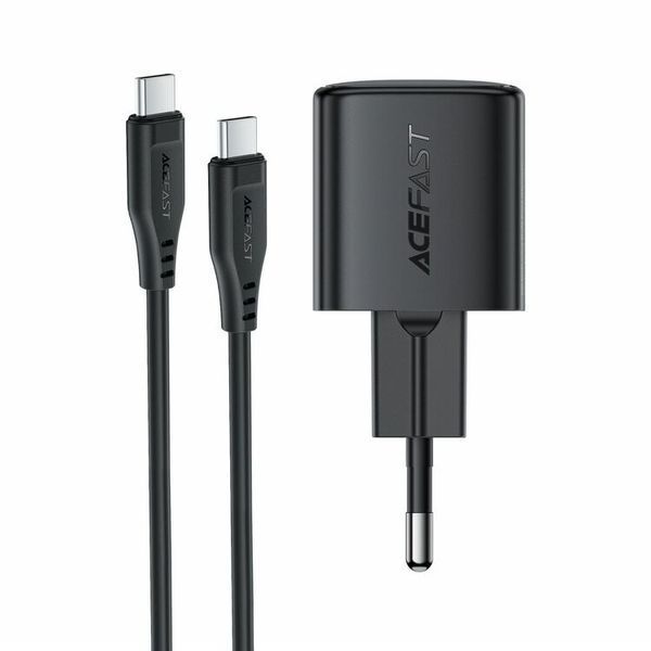 Мережевий зарядний пристрій з кабелем ACEFAST A117 PD20W mini GaN fast charger set(P16),black Black