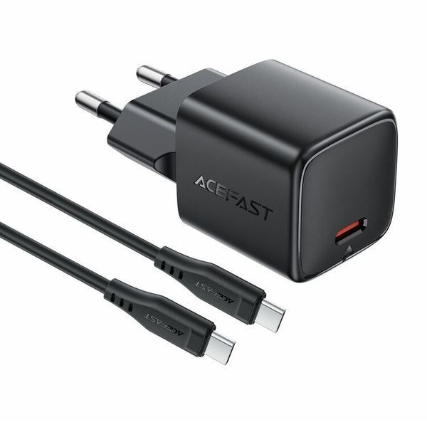 Мережевий зарядний пристрій з кабелем ACEFAST A117 PD20W mini GaN fast charger set(P16),black Black