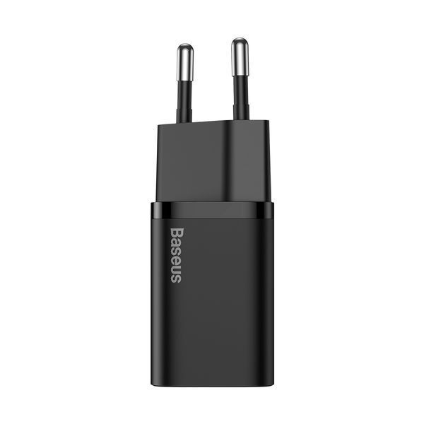 Сетевое зарядное устройство с кабелем Baseus Super Si Quick Charger 1C 25W EU Sets Black (With Mini White Cable C to C 3A 1m Black)