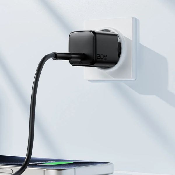 Мережевий зарядний пристрій з кабелем ACEFAST A117 PD20W mini GaN fast charger set(P16),black Black