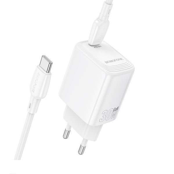 Сетевое зарядное устройство с кабелем BOROFONE BN28 Fuente single port PD30W Charger Set (C to C) (EU) White