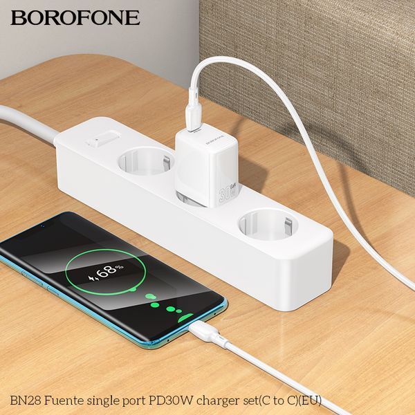 Сетевое зарядное устройство с кабелем BOROFONE BN28 Fuente single port PD30W Charger Set (C to C) (EU) White
