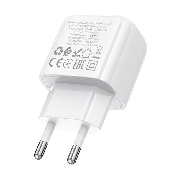 Мережевий зарядний пристрій BOROFONE BAS42A Potential single-port QC3.0 charger(EU) White