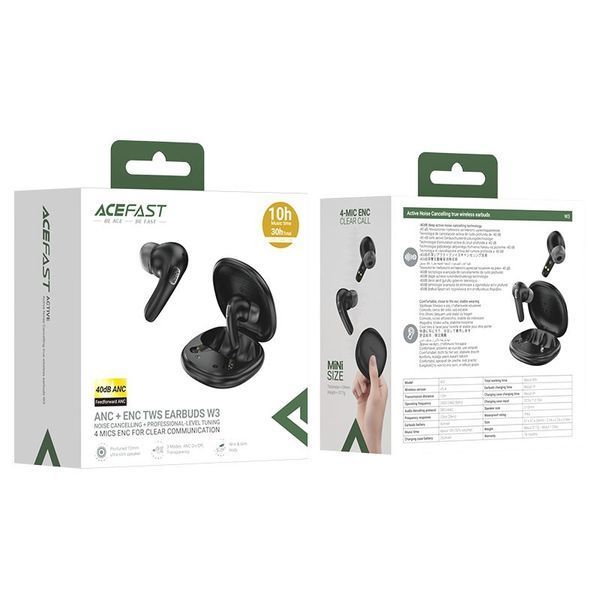 Бездротові навушники TWS ACEFAST W3, ANC+ENC, IPX4, Black