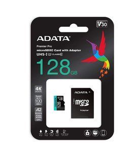 Карта памяти microSDXC (UHS-1 U3) A-DATA Premier Pro 128Gb Class 10 V30S A2 (R-100Mb/s W85Mb/s) (adapter SD)
