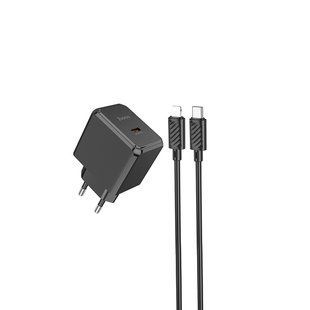 Мережевий зарядний пристрій з кабелем HOCO CS13A Ocean single port PD20W charger set(C to iP) Black