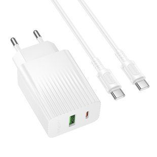 Сетевое зарядное устройство с кабелем BOROFONE BAS76A Source PD30W+QC3.0 charger set(C to C) White