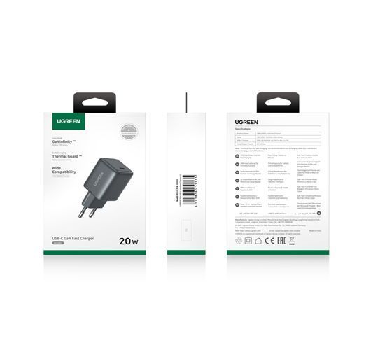 Сетевое зарядное устройство для UGREEN X512 20W USB-C GaN Fast Charger EU Black
