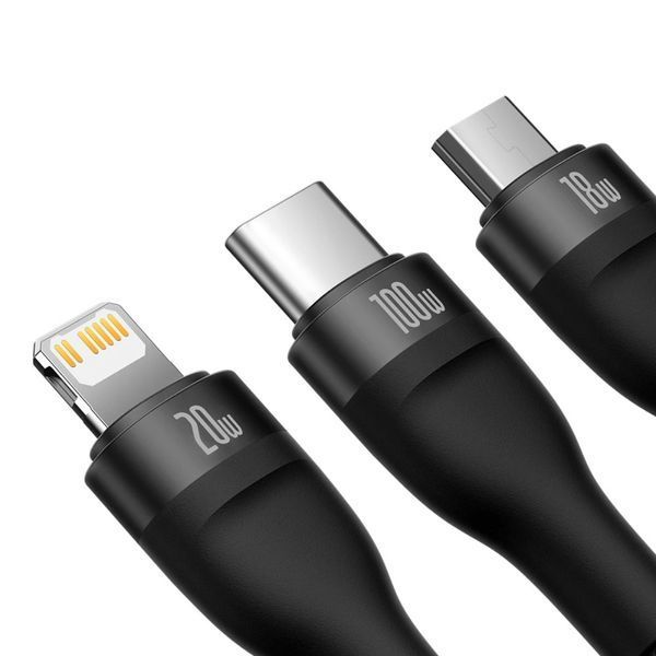 Кабель Baseus Flash Series Ⅱ Two-for-three Charging Cable U+C to M+L+C 100W 1.2m Black
