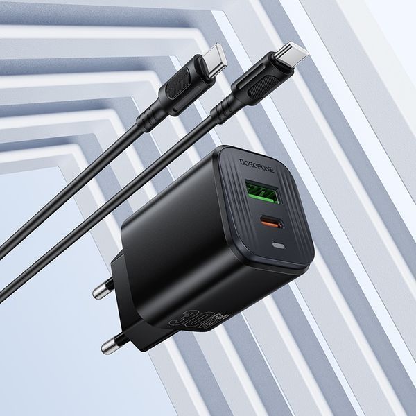 Сетевое зарядное устройство для BOROFONE BAS85A Star PD30W+QC3.0 Charger Set (C to C) (EU) Black