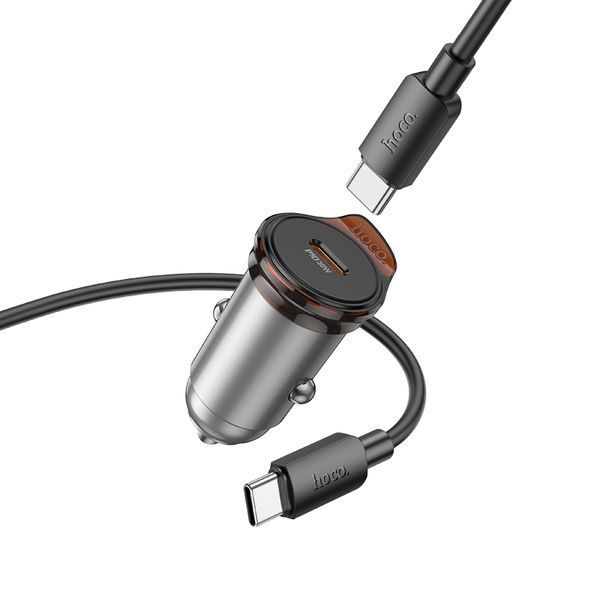 Автомобильное зарядное устройство HOCO NZ16 Rigorous single port PD30W car charger set(C to C) Metal Grey